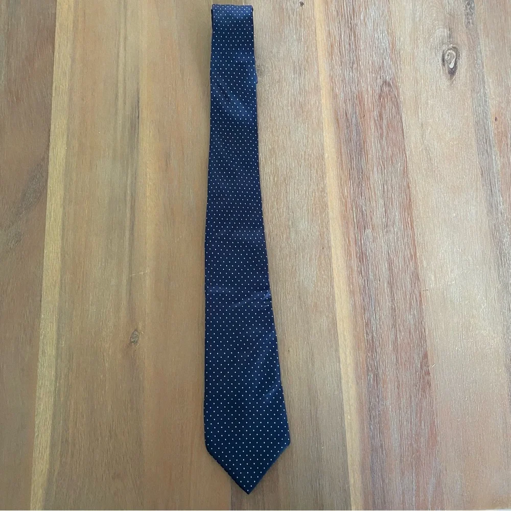 Men's Navy and White Silk Polka Dot Tie